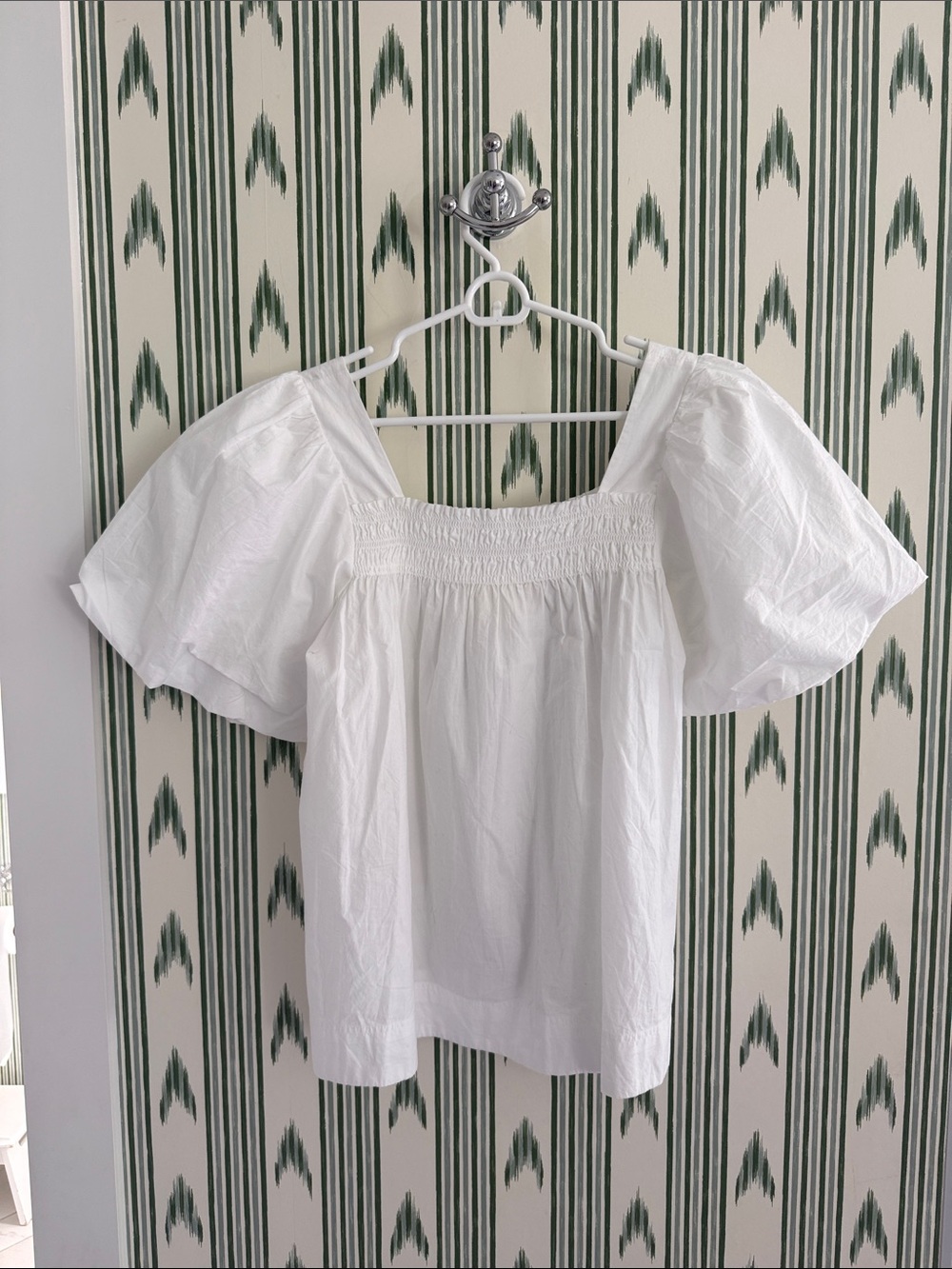 Anthropologie White Square Neck Puff Sleeve Top